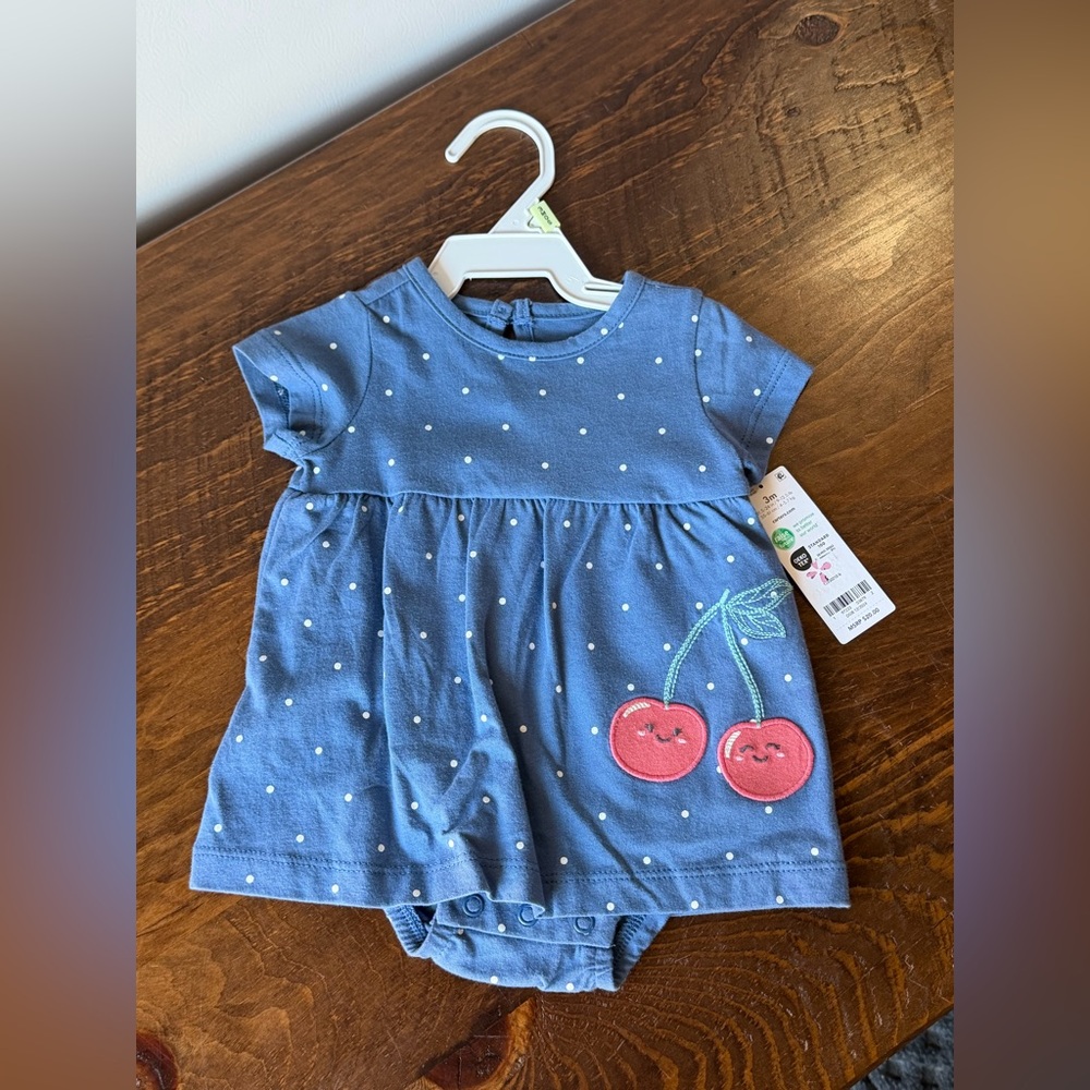 NWT Carter’s Dress with built in bodysuit Polka Dot Cherry’s Baby Girl 3 months